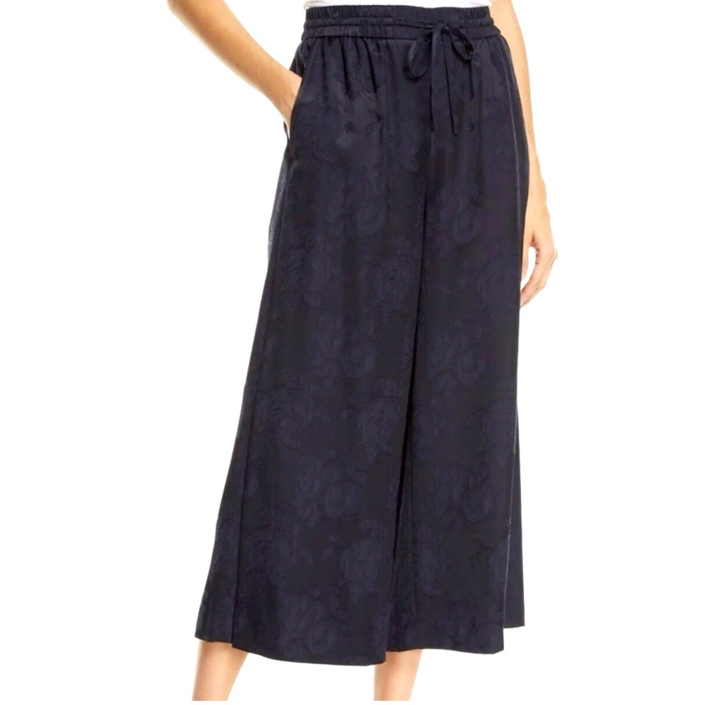Vince Navy Floral Jacquard Drawstring Culotte Pants